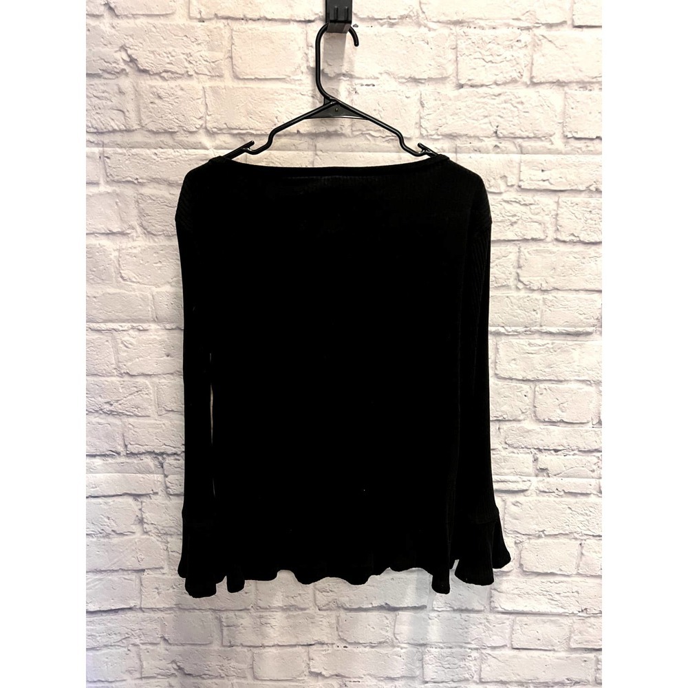 J. Crew Black Knit Crew Neck with Ruffle on Bottom of Sleeve
